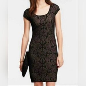 Ann Taylor Women's Black Tan Mirror Image Damask Pencil Sheat Sweater Dress M